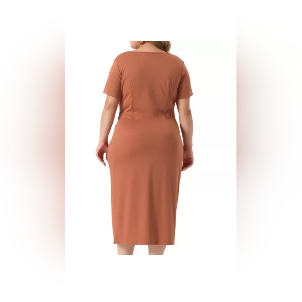 Nwt 2x Agnes Orinda Women's Plus Size Round Neck Tie Knot Front Short Sleeve Sid - Picture 2 of 3